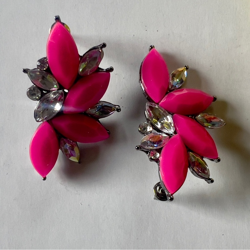 NEW ✨Pink Floral Crystal Statement Earrings - Women Jewelry